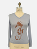 V NECK WITH LUREX: SEA HORSE: LIGHT BLUE