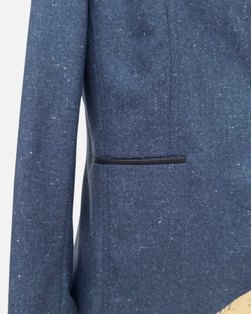 CASHMERE-SILK WITH LEATHER DETAILS 1 BUTTON BLAZER: NAVY