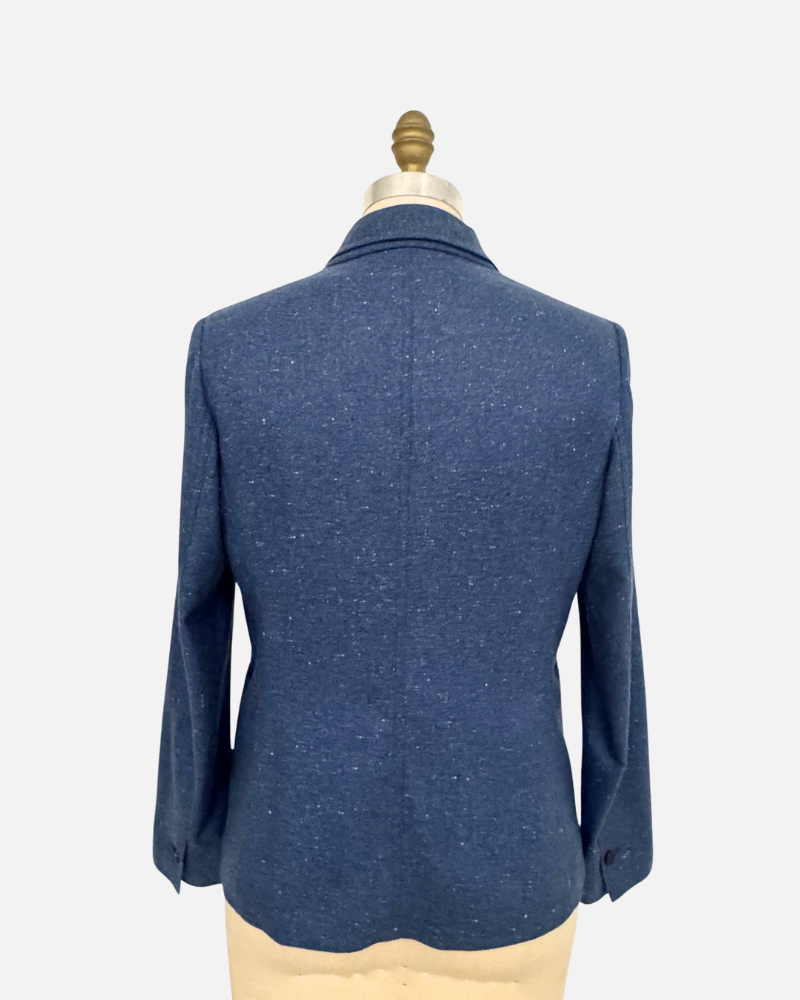 CASHMERE-SILK WITH LEATHER DETAILS 1 BUTTON BLAZER: NAVY