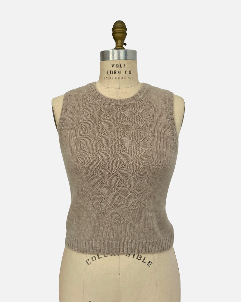FRANCESCA BASKET WEAVE TANK TOP: BEIGE Copy