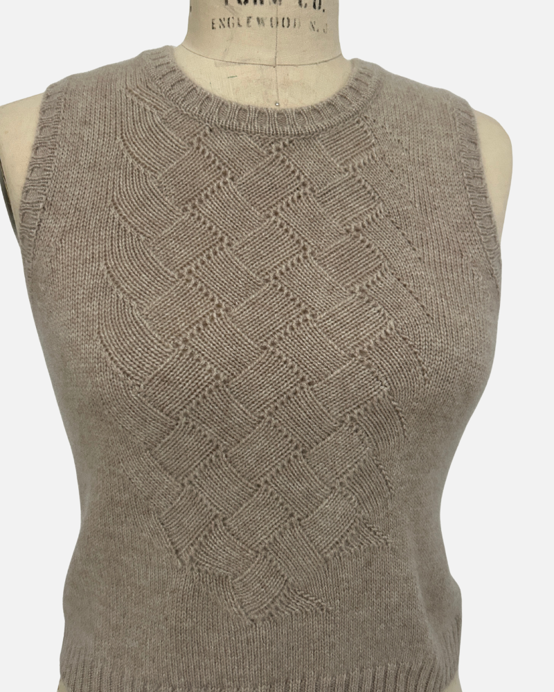 FRANCESCA BASKET WEAVE TANK TOP: BEIGE Copy