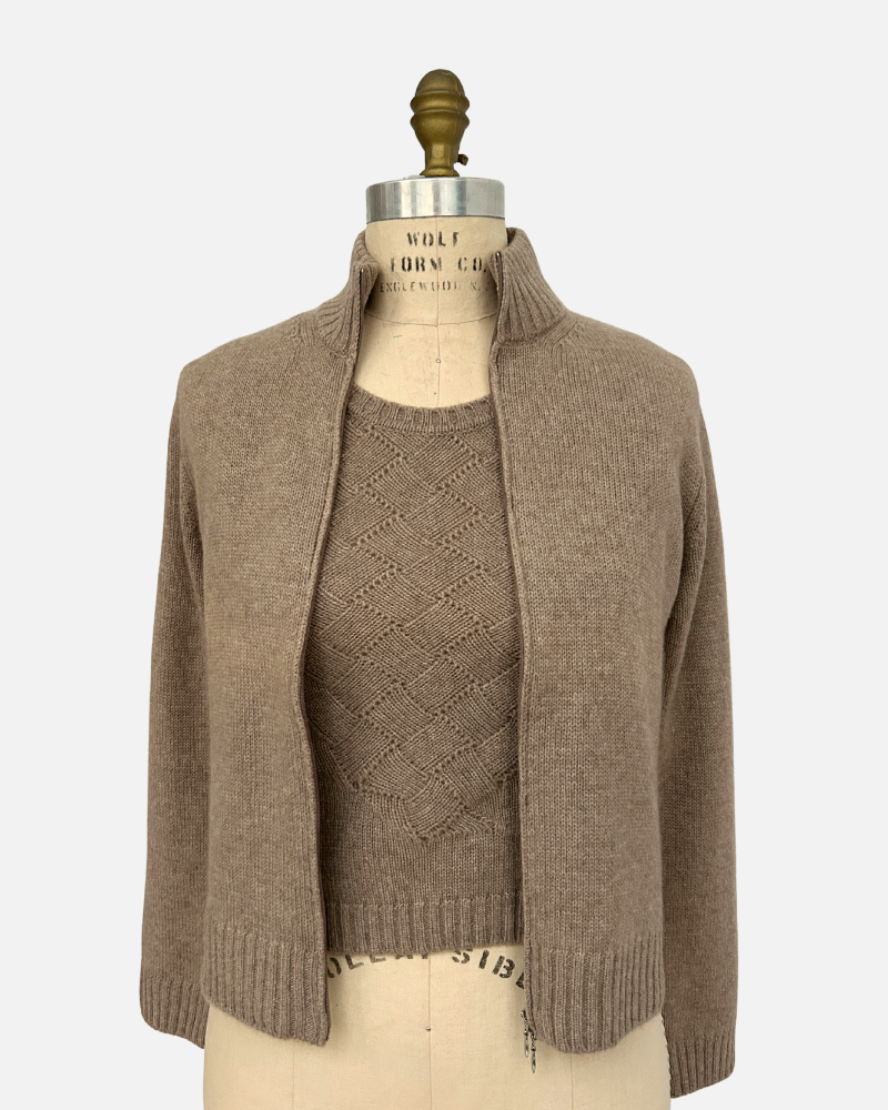 FRANCESCA BASKET WEAVE TWIN SET: TAUPE