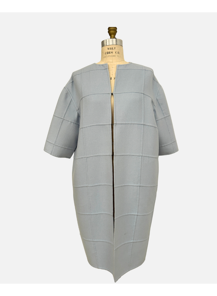 DOUBLE FACE PATCHWORK COAT: LIGHT BLUE