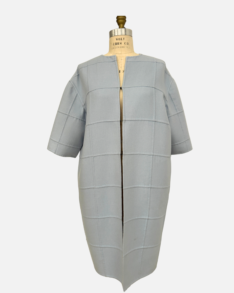 DDOUBLE FACE PATCHWORK COAT: LIGHT BLUE