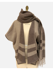 CASHMERE DOUBLE FACE  FRINGE REVERSIBLE SHAWL CAPE: CHOCOLATE: BEIGE