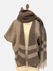 CASHMERE DOUBLE FACE  FRINGE REVERSIBLE SHAWL CAPE: CHOCOLATE: BEIGE
