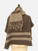 CASHMERE DOUBLE FACE  FRINGE REVERSIBLE SHAWL CAPE: CHOCOLATE: BEIGE