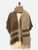 CASHMERE DOUBLE FACE  FRINGE REVERSIBLE SHAWL CAPE: CHOCOLATE: BEIGE
