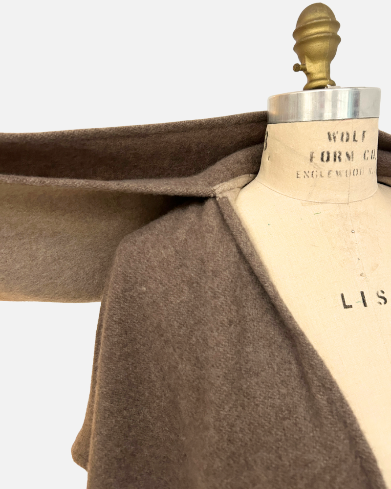 CASHMERE DOUBLE FACE  FRINGE REVERSIBLE SHAWL CAPE: CHOCOLATE: BEIGE