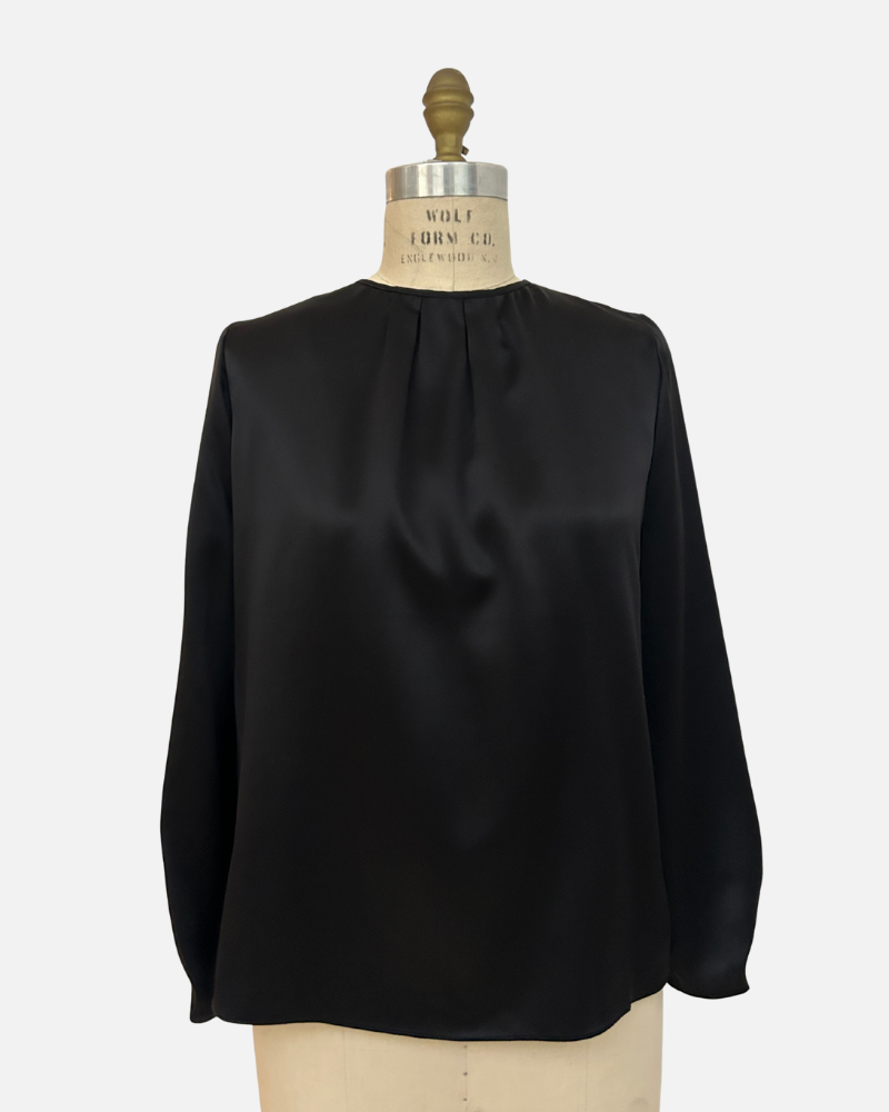 SILK LONG SLEEVE SHIRT: BLACK