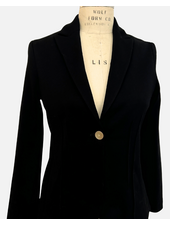 COTTON PIQUET 1 BUTTON BLAZER: BLACK