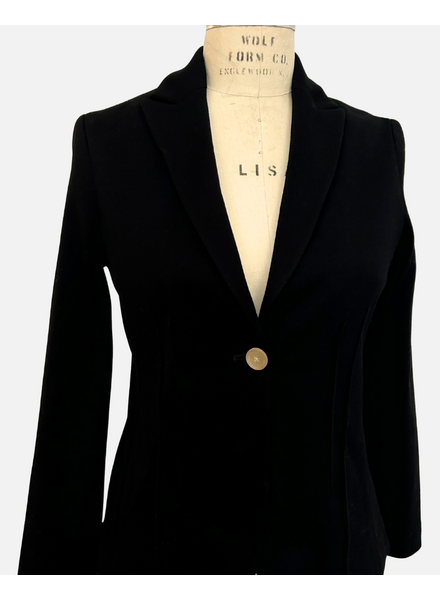 COTTON PIQUET 1 BUTTON BLAZER: BLACK