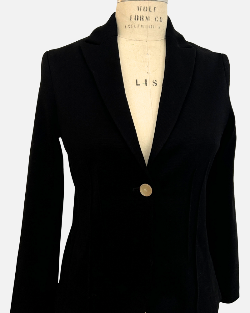 COTTON PIQUET 1 BUTTON BLAZER: BLACK