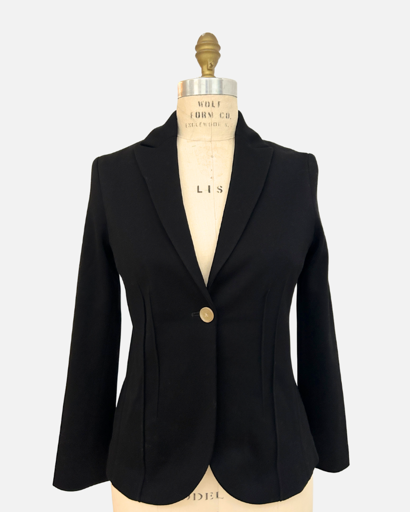COTTON PIQUET 1 BUTTON BLAZER: BLACK