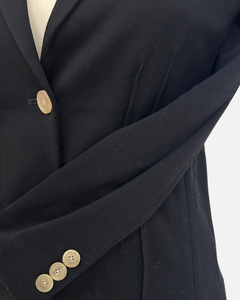 COTTON PIQUET 1 BUTTON BLAZER: BLACK