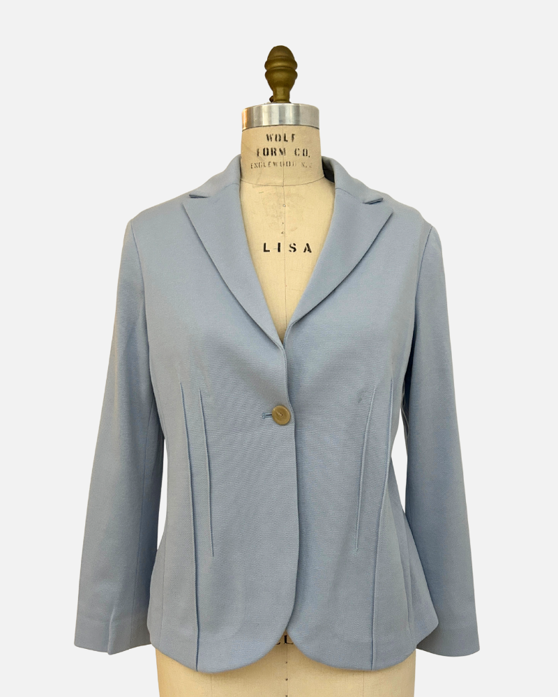 COTTON PIQUET 1 BUTTON BLAZER: LIGHT BLUE
