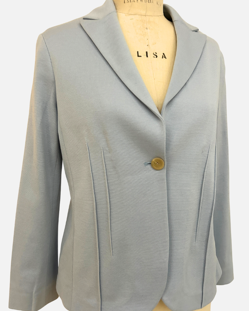 COTTON PIQUET 1 BUTTON BLAZER: LIGHT BLUE