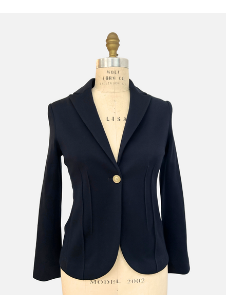 COTTON PIQUET 1 BUTTON BLAZER: NAVY