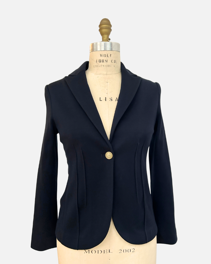 COTTON PIQUET 1 BUTTON BLAZER: NAVY