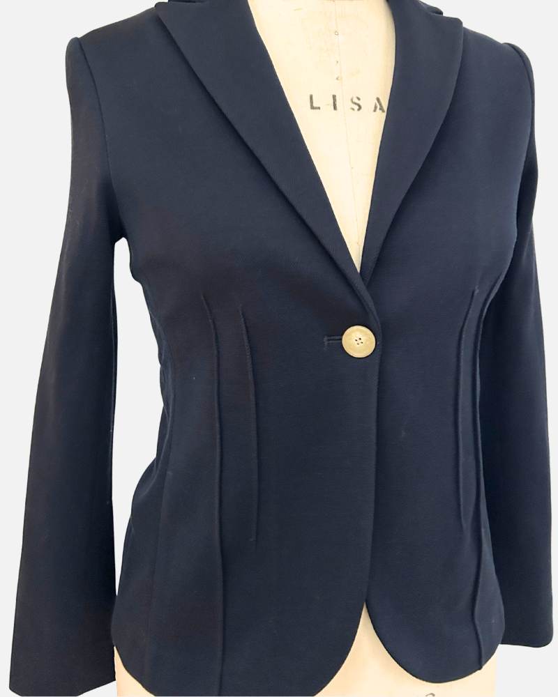 COTTON PIQUET 1 BUTTON BLAZER: NAVY
