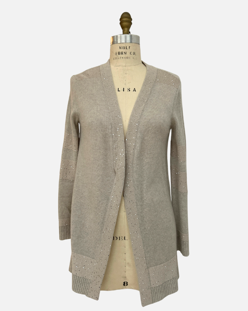 CASHMERE SWEATER W/ SEQUINS STRIPES, PEARL