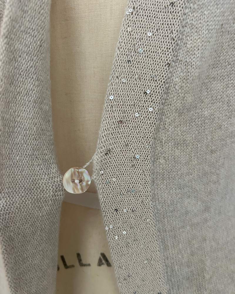 CASHMERE SWEATER W/ SEQUINS STRIPES, PEARL