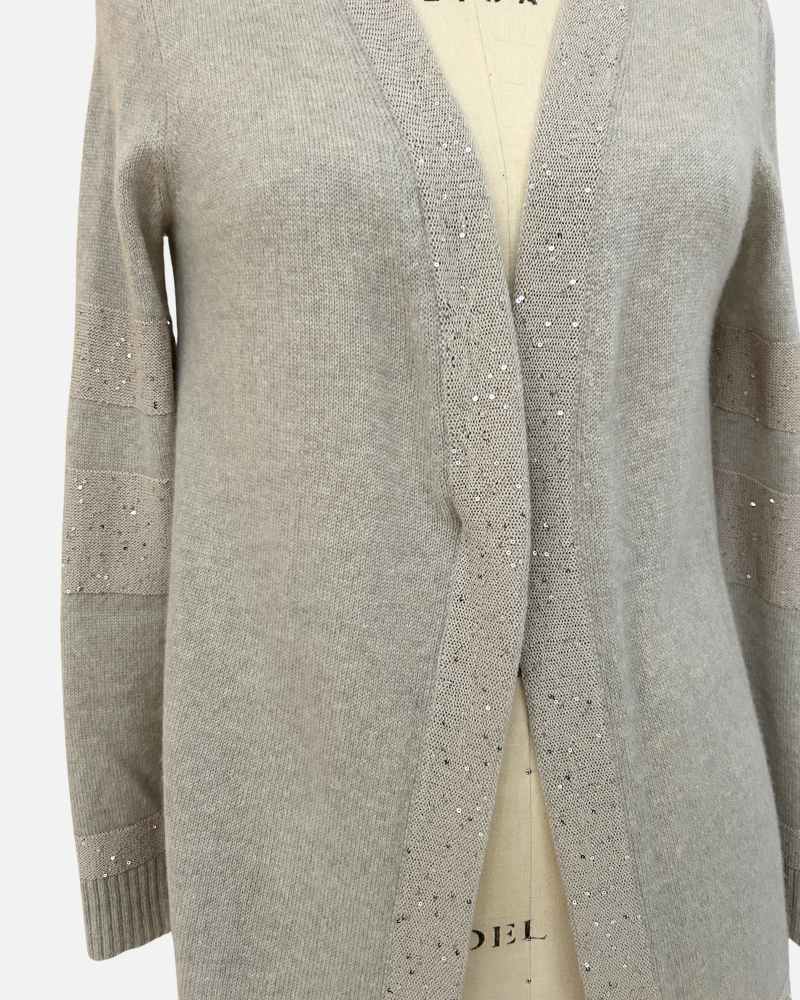 CASHMERE SWEATER W/ SEQUINS STRIPES, PEARL