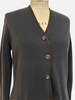 KNITTED SWEATER JACKET WITH LEATHER PIPING, ZINC GRAY