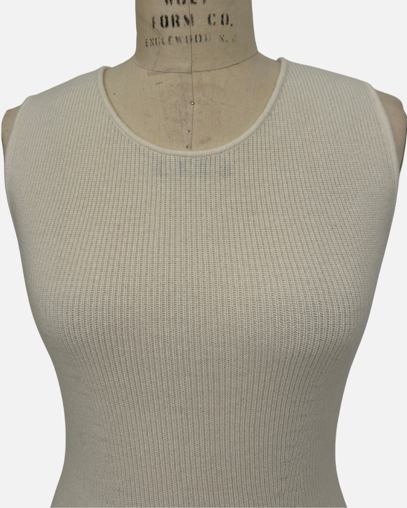 CASHMERE SHORT BUTTON FRONT CARDIGAN WITH TANK: IVORY