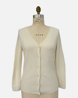 CASHMERE SHORT BUTTON FRONT CARDIGAN WITH TANK: IVORY