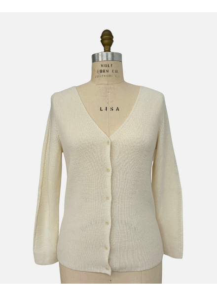 CASHMERE SHORT BUTTON FRONT CARDIGAN WITH TANK: IVORY