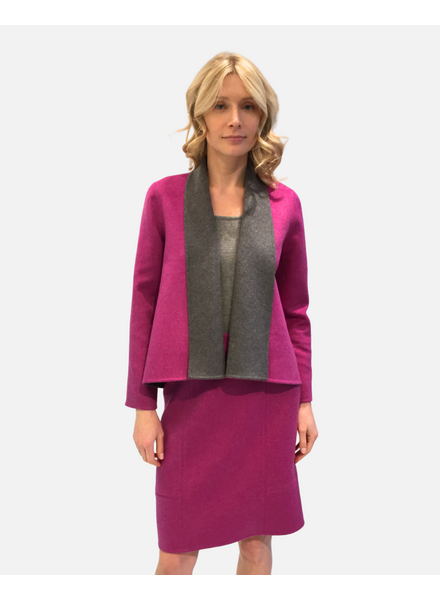 DF CASHMERE SHAWL COLLAR JKT: GRAY-FUCHSIA
