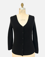 CASHMERE SHORT BUTTON FRONT CARDIGAN WITH TANK: BLACK