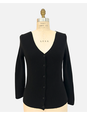 CASHMERE SHORT BUTTON FRONT CARDIGAN WITH TANK: BLACK