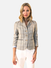 WOOL/SILK/LINEN 3 BUTTON BLAZER W/ STRIPE FABRIC DETAIL: TAUPE