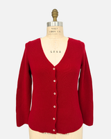 CASHMERE SHORT BUTTON FRONT CARDIGAN WITH TANK: RED