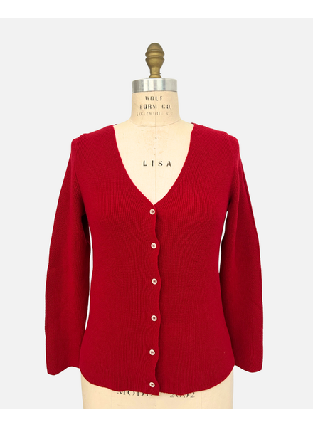 CASHMERE SHORT BUTTON FRONT CARDIGAN WITH TANK: RED