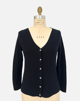 CASHMERE SHORT BUTTON FRONT CARDIGAN WITH TANK: MIDNIGHT