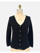 CASHMERE SHORT BUTTON FRONT CARDIGAN WITH TANK: MIDNIGHT