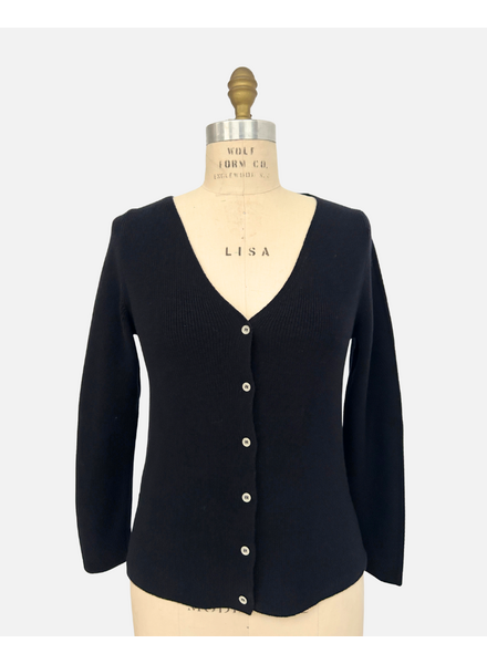 CASHMERE SHORT BUTTON FRONT CARDIGAN WITH TANK: MIDNIGHT