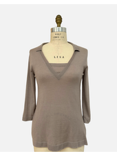 POLO WITH INSET: BEIGE: MEDIUM SUPERFINE CASHMERE