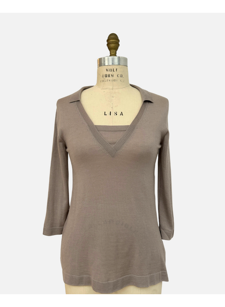 POLO WITH INSET: BEIGE: MEDIUM SUPERFINE CASHMERE
