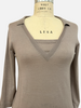 POLO WITH INSET:BEIGE:  MEDIUM SUPERFINE CASHMERE