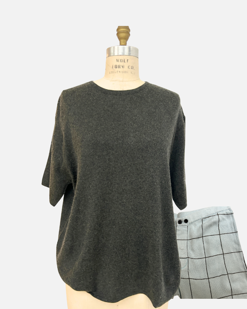 CO-CASHMERE BOXER SET: CHARCOAL/FRENCH BLUE - SHORTS: BLUE