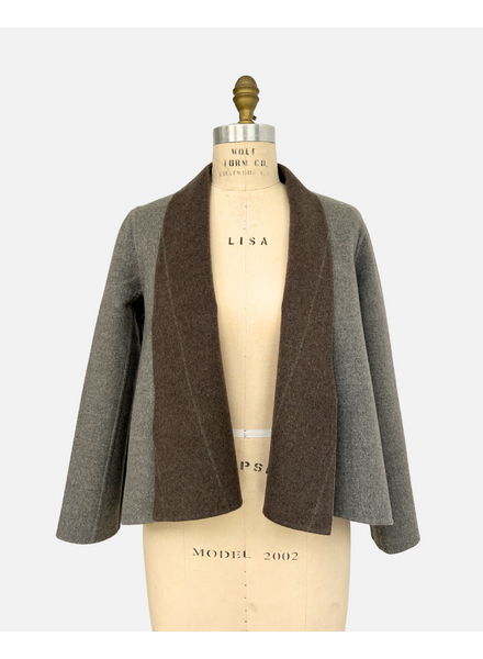 DF CASHMERE SHAWL COLLAR JKT: WINDOWPANE BROWN-GRAY