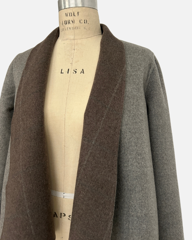 DF CASHMERE SHAWL COLLAR JKT: WINDOWPANE BROWN-GRAY