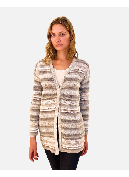 STRIPED KNIT CARDIGAN: PEARL TONES