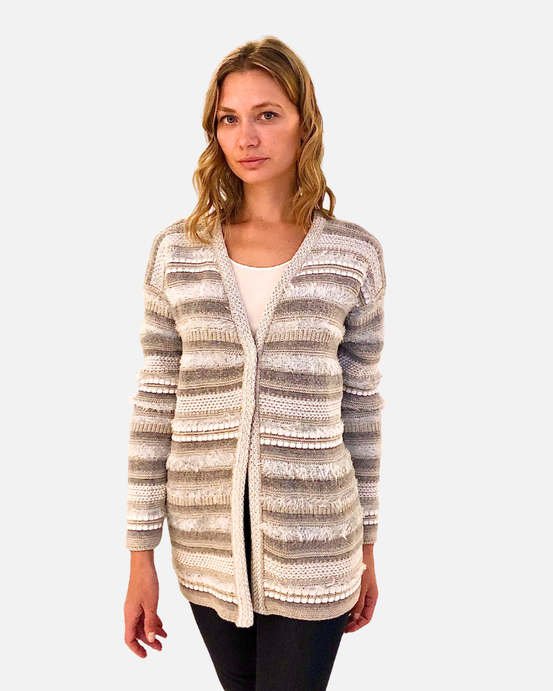 STRIPED KNIT CARDIGAN: PEARL TONES