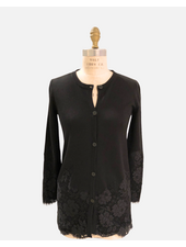 LONG SILK KNIT CARDIGAN W/ BEADED TRIM : BLACK