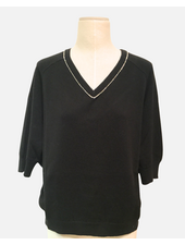 2 TONE DOLLMAN V NECK W/ CHAIN DETAIL: BLACK